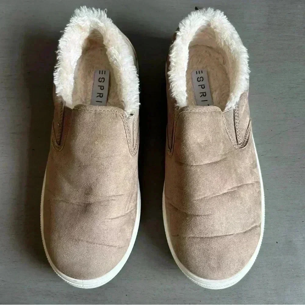 ESPRIT Slip On Sneaker Women 7.5 Paramount Neutral Tan Faux Fur Round Toe Shoe